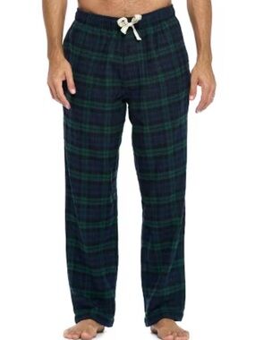 Ashford & Brooks flannel pants Green Navy Plaid Lounge Pants pockets